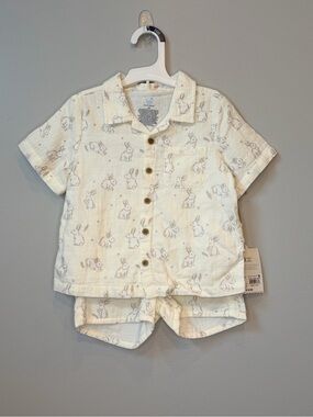 cloud island Cream Bunny Button-Front Toddler Set